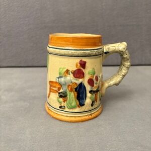 Vintage Ceramic Mug Collectible Mini Stein German Scene Orange‎ Trim Made Japan